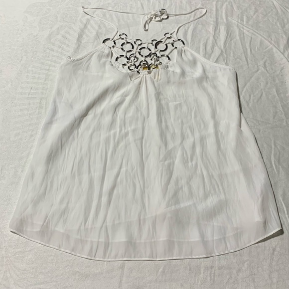 NWT Ramy Brook Women's Meg Halter Top, Small, Ivory, Adjustable, Silver Rings - Picture 1 of 9
